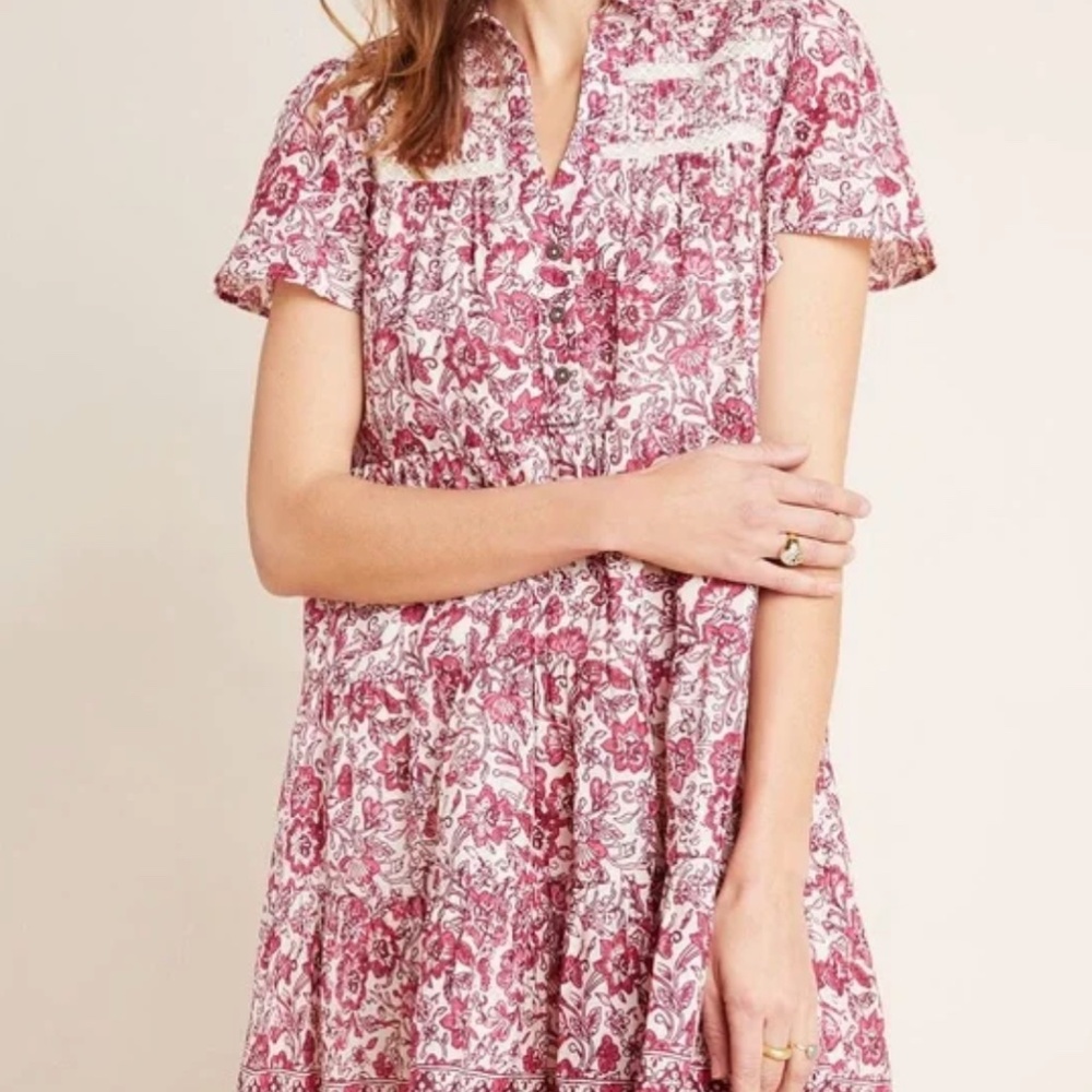 Anthropologie Georgina Tiered Shirtdress Size Petite Large